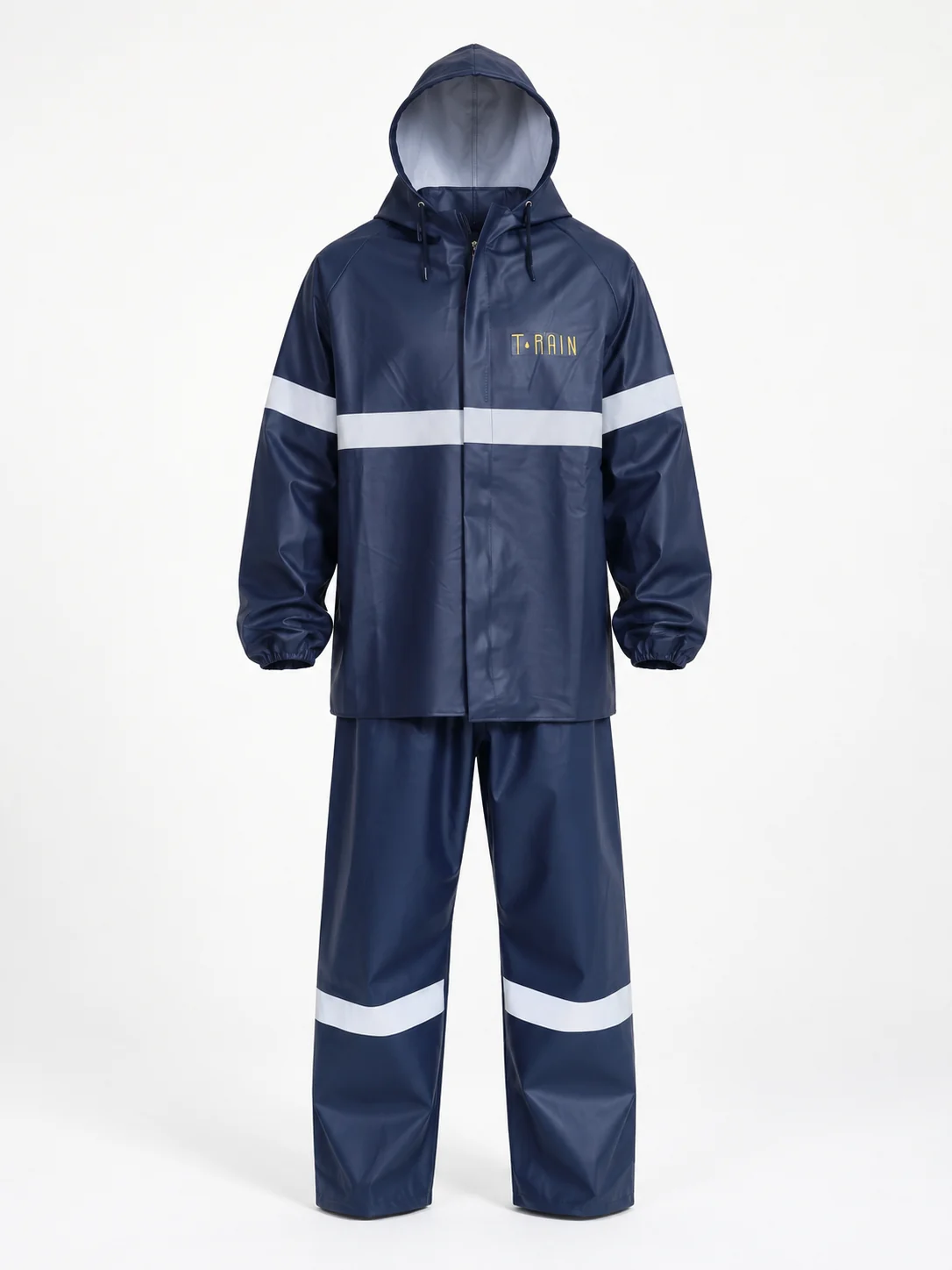 T-Rain Reflective rainsuit, Navy — Front view
