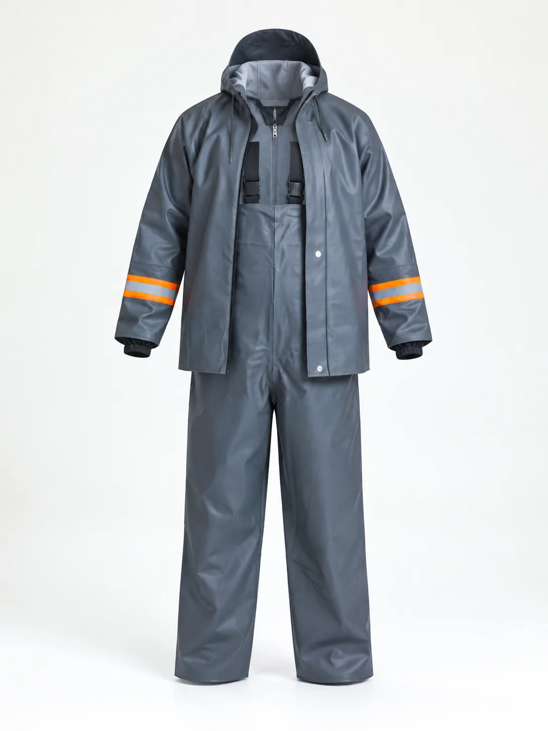 T-Rain Professional fishing suit, Grey · Orange bands — Front view