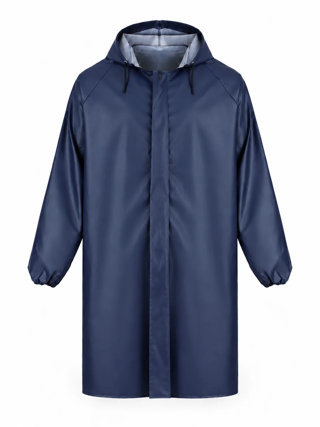 T-Rain PVC Long Raincoat, Navy — Front view